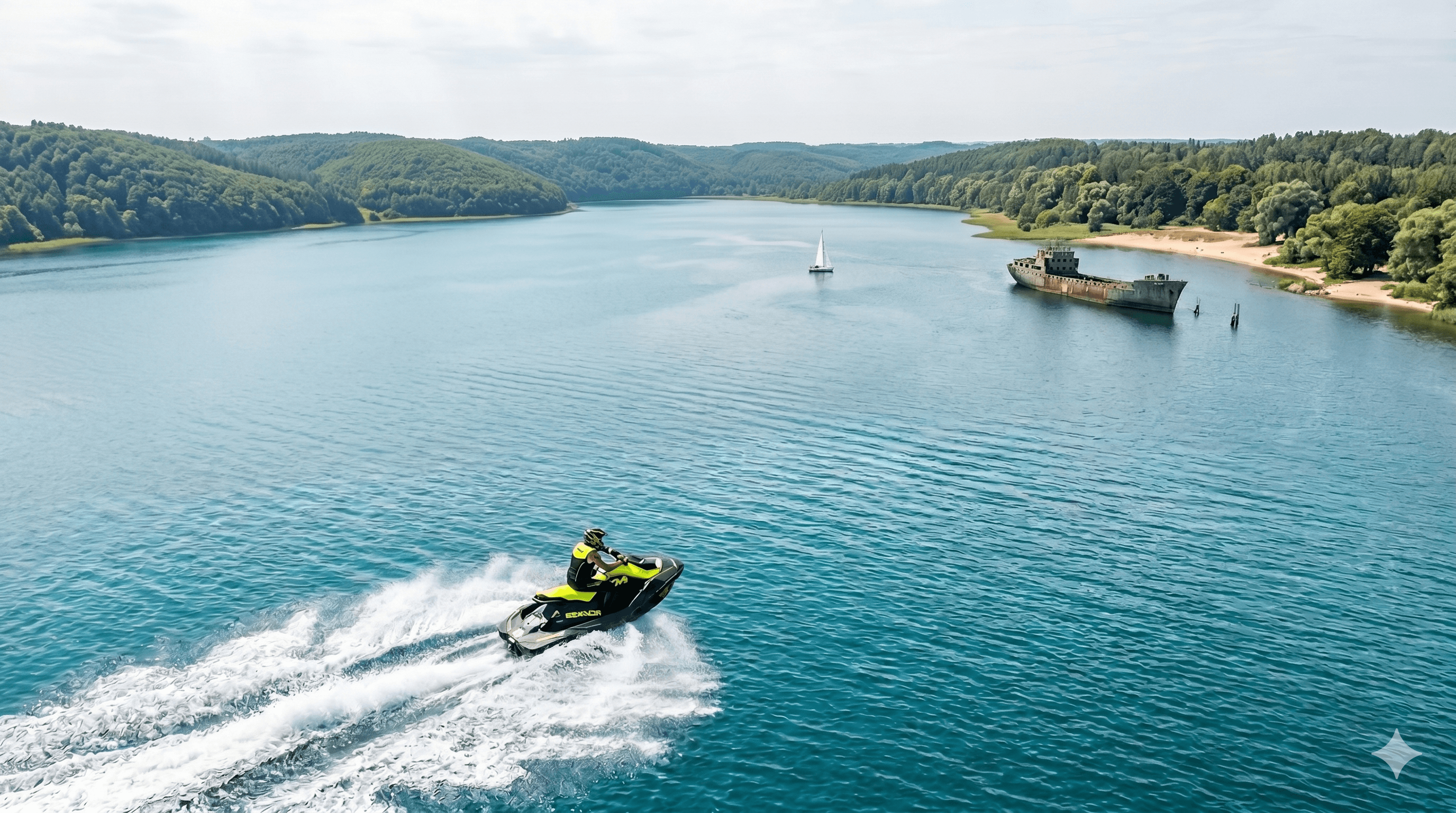 Skuter wodny Sea-Doo Spark Trixx na Jeziorze Dąbie o zachodzie słońca